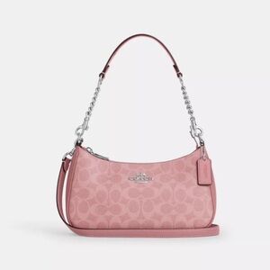 🌸🌸 COACH TERI SHOULDER BAG IN SIGNATURE CANVAS In SV/ Dust Pink CV933 NWT